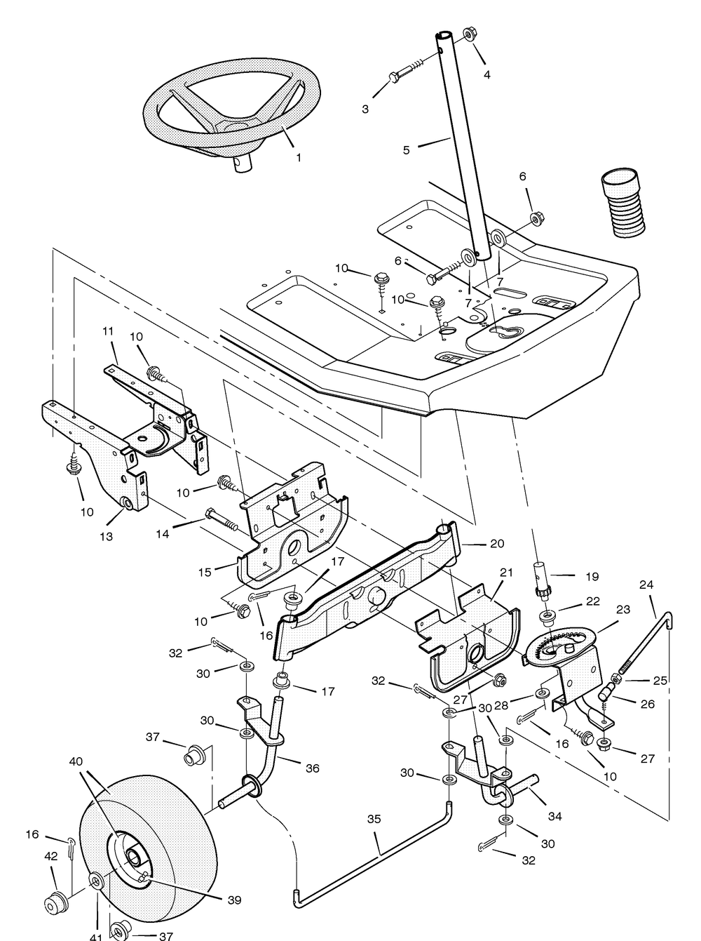 Steering Diagram and Parts List for 30560X70D 1996 Briggs and Stratton Lawn Tractor